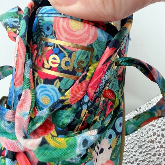 Keds x Rifle Paper Co. Womens 7.5 Colorful Satin Floral Platform Sneakers Shoes - Picture 10 of 12
